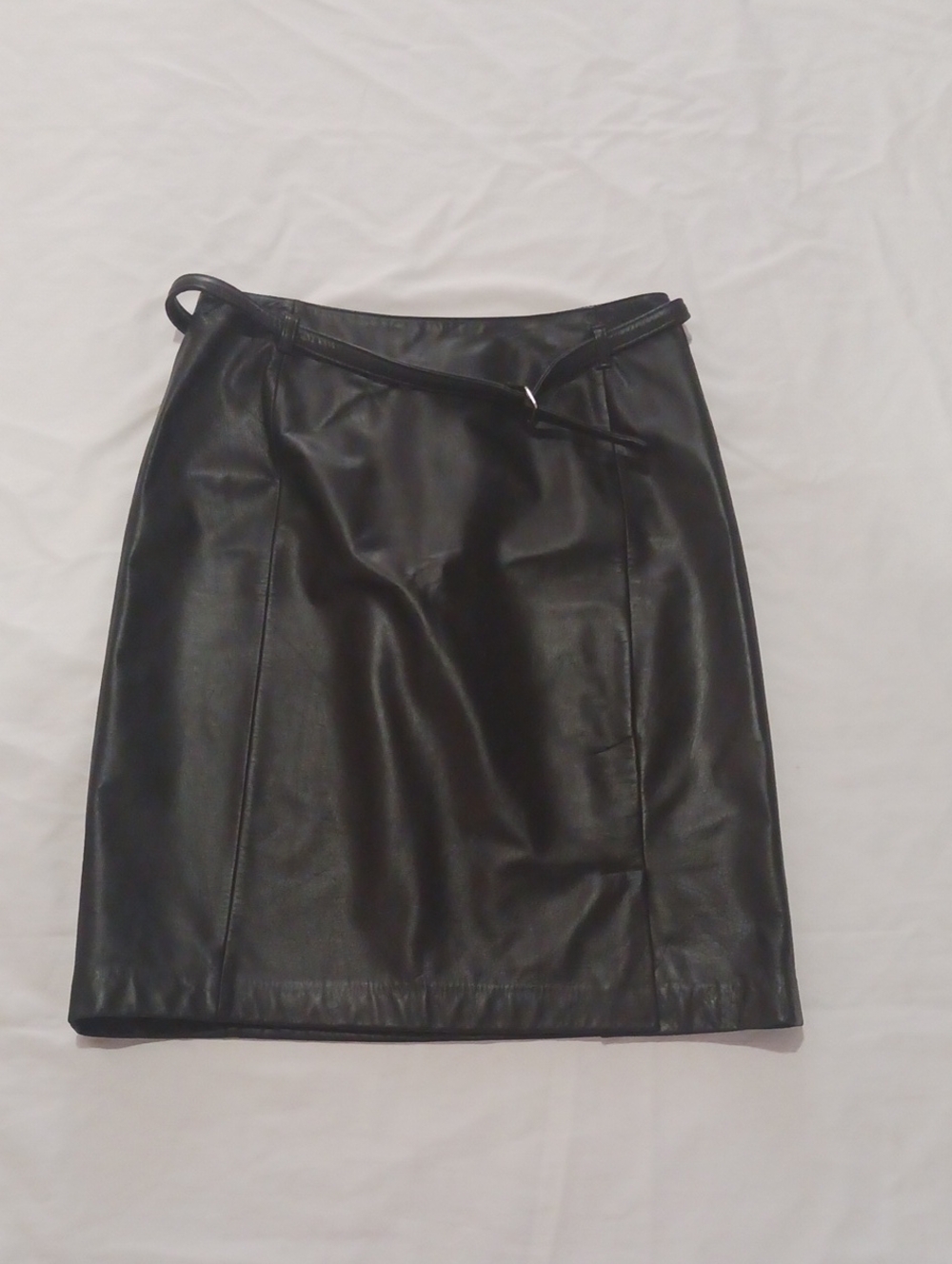 LOFT Black Leather Pencil Skirt with Slim Waist Belt
